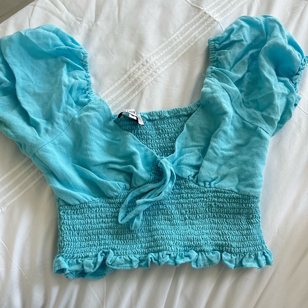 Sundays Turquoise Smocked Blouse